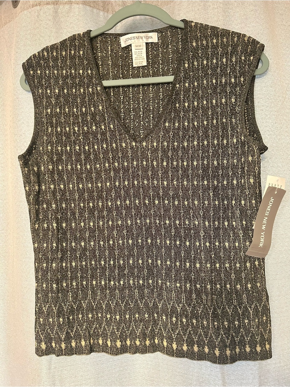 Jones New York Charcoal and Cream Textured Knit Sleeveless Top Medium